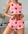 Kadın Pembe Çilek Desenli Şortlu Pijama Takımı 5056