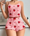 Kadın Pembe Çilek Desenli Şortlu Pijama Takımı 5056