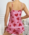 Kadın Pembe Kalp Baskılı Şortlu Gecelik Pijama Takımı 5050