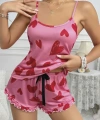 Kadın Pembe Kalp Baskılı Şortlu Gecelik Pijama Takımı 5050