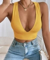 Kadın Sarı Çapraz Sırt Detaylı Şık Crop Top Büstiyer