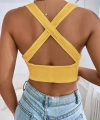 Kadın Sarı Çapraz Sırt Detaylı Şık Crop Top Büstiyer