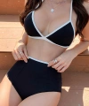 Kadın Siyah Beyaz Kaşkorse Yüksek Bel Bikini Takımı