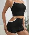 Kadın Siyah Beyaz Şortlu Cut-out Detaylı Gecelik Takımı