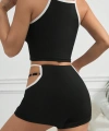 Kadın Siyah Beyaz Şortlu Cut-out Detaylı Gecelik Takımı