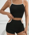Kadın Siyah Beyaz Şortlu Cut-out Detaylı Gecelik Takımı