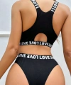 Kadın Siyah Çapraz Sırt Ve Love Lastik Detaylı Sütyen Külot Takım