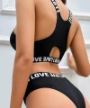Kadın Siyah Çapraz Sırt Ve Love Lastik Detaylı Sütyen Külot Takım