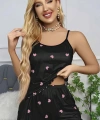 Kadın Siyah Kalp Desenli Seksi Gecelik Takım 6660