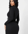 Kadın Siyah Kaşkorse Balıkçı Yaka Uzun Kollu Bodycon Mini Elbise