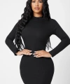Kadın Siyah Kaşkorse Balıkçı Yaka Uzun Kollu Bodycon Mini Elbise