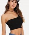 Kadın Siyah Tek Omuz Crop Büstiyer