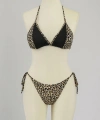 Kadın Siyah Ve Leopar Detaylı Yandan Bağlamalı Bikini Takımı