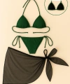 Kadın Yeşil Siyah Pareolu Yandan Ve Boyundan Bağlamalı 3lü Bikini Takımı