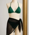 Kadın Yeşil Siyah Pareolu Yandan Ve Boyundan Bağlamalı 3lü Bikini Takımı