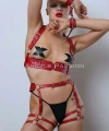 Kelepçeli Deri Fantezi Giyim, Deri Harness Set - Apft1016