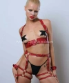 Kelepçeli Deri Fantezi Giyim, Deri Harness Set - Apft1016