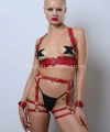 Kelepçeli Deri Fantezi Giyim, Deri Harness Set - Apft1016