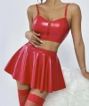 Kırmızı Etekli Fantezi Deri Şık Elbise
