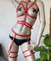 Kırmızı Fantezi Deri Jartiyer Harness Takım