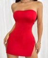 Kırmızı Metalli Straplez Mini Elbise