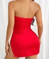 Kırmızı Metalli Straplez Mini Elbise