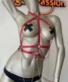 Kırmızı Ve Zincir Detaylı Şık Deri Harness - Brf3
