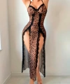 Leopar Desenli Yırtmaçlı Fantezi Uzun Gecelik
