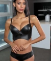 Moonlight 323 Deri Görünümlü Sütyen Ve Külot Takımı Destekli Siyah