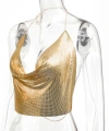 Parlak Gold Crop & Bluz Kolsuz Kayık Yaka Zırh Büstiyer