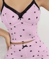 Pembe Kalp Desenli Askılı Şortlu Pijama Takım