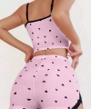 Pembe Kalp Desenli Askılı Şortlu Pijama Takım