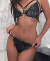 Püsküllü Şık Sütyen Külot Harness Takım, Fantezi Deri Sütyen Takım - Brf1326