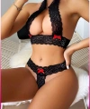 Siyah Dantel Şeritli Seksi Sütyen Külot Takım