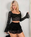 Siyah Dantelli Etekli Fantezi Bolero Bustiyer Takım