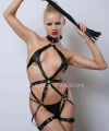 Siyah Kırbaçlı Deri Harness, Full Body Deri Harness, Erotik Deri İç Giyim - Brf1348