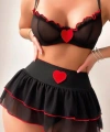 Siyah Kırmızı Kalp Detaylı Seksi İç Çamaşır Seti