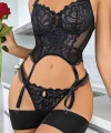 Siyah Sexy Kadın Dantelli Bodysuit Gecelik Takım