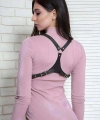 T-shirt Bluz Elbise Üzeri Yaka Crop Kemer Deri Harness - Brf1271