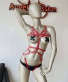 Vücudu Saran Kırmızı Deri Harness Fantazi Giyim