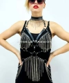 Zincirli Deri Harness, Deri Dansçı Kostüm, Choker Detaylı Deri Harness - Brf1397