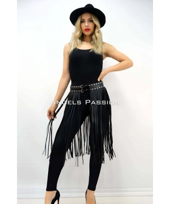 5 Mm Püsküllü Şık Deri Etek, Diz Altı Püsküllü Etek - Brf1398