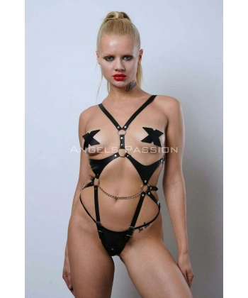 Ağ Bölgesi Açık Deri Body Harness, Deri Fantezi Giyim, Clubwear - Brf1170