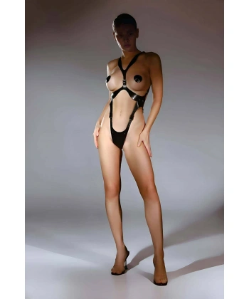 Arkadan Tasma Halkalı Fantazi Deri String Body Harness Takım - Brf1102