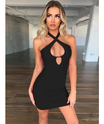 Beruflic Bayan Boyundan Bağlamalı Siyah Elbise