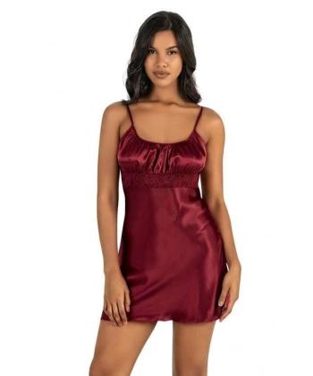 Beruflic Bordo Kısa Saten Gecelik 8208