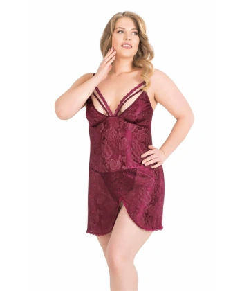 Beruflic  Büyük Beden Bordo Kısa Jakarlı Gecelik