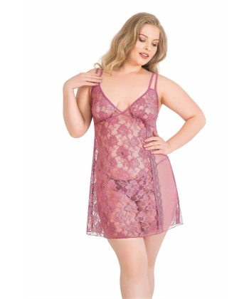 Beruflic  Büyük Beden Gül Kurusu Kısa Tül Gecelik