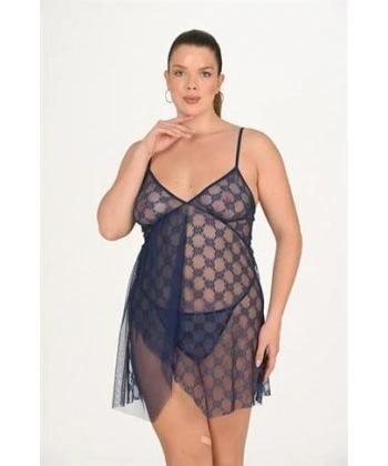 Beruflic Büyük Beden Lacivert Gecelik 3046