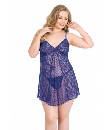 Beruflic  Büyük Beden Saks Kısa Tül Gecelik